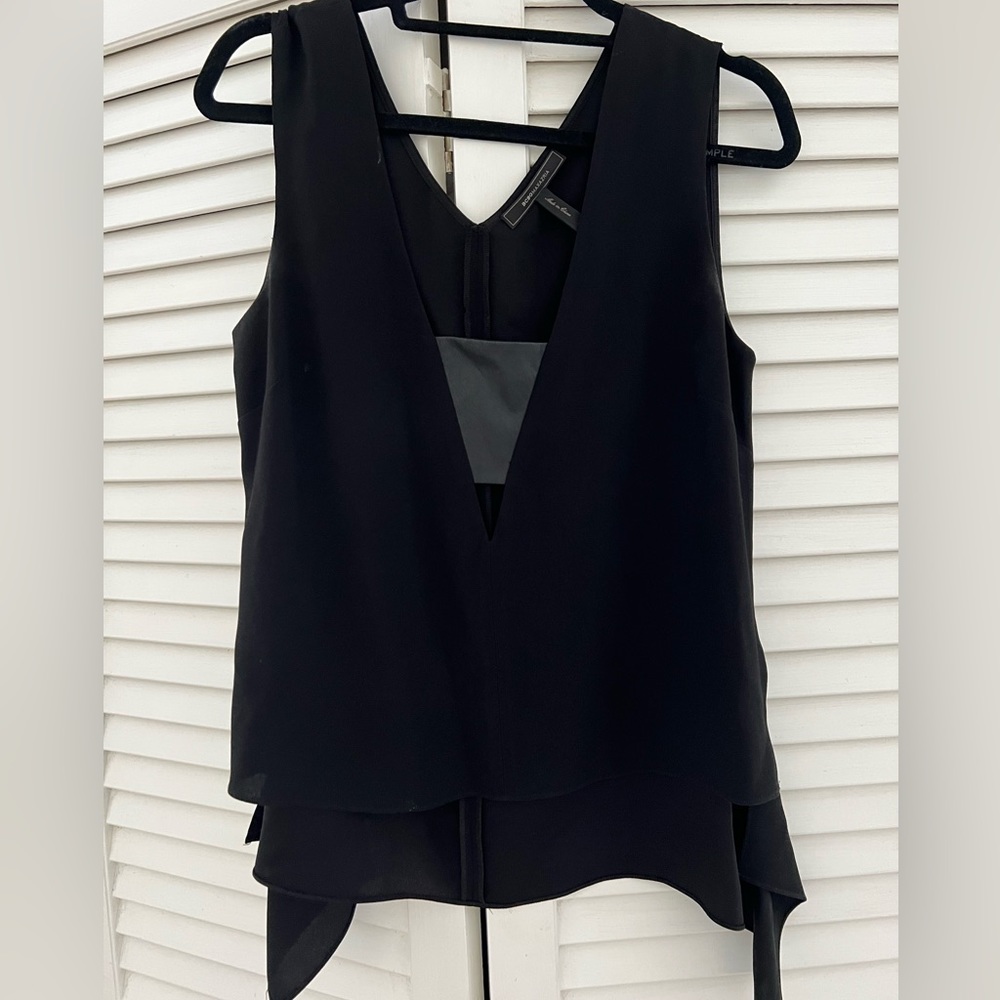 BCBG black shirt with leather detail